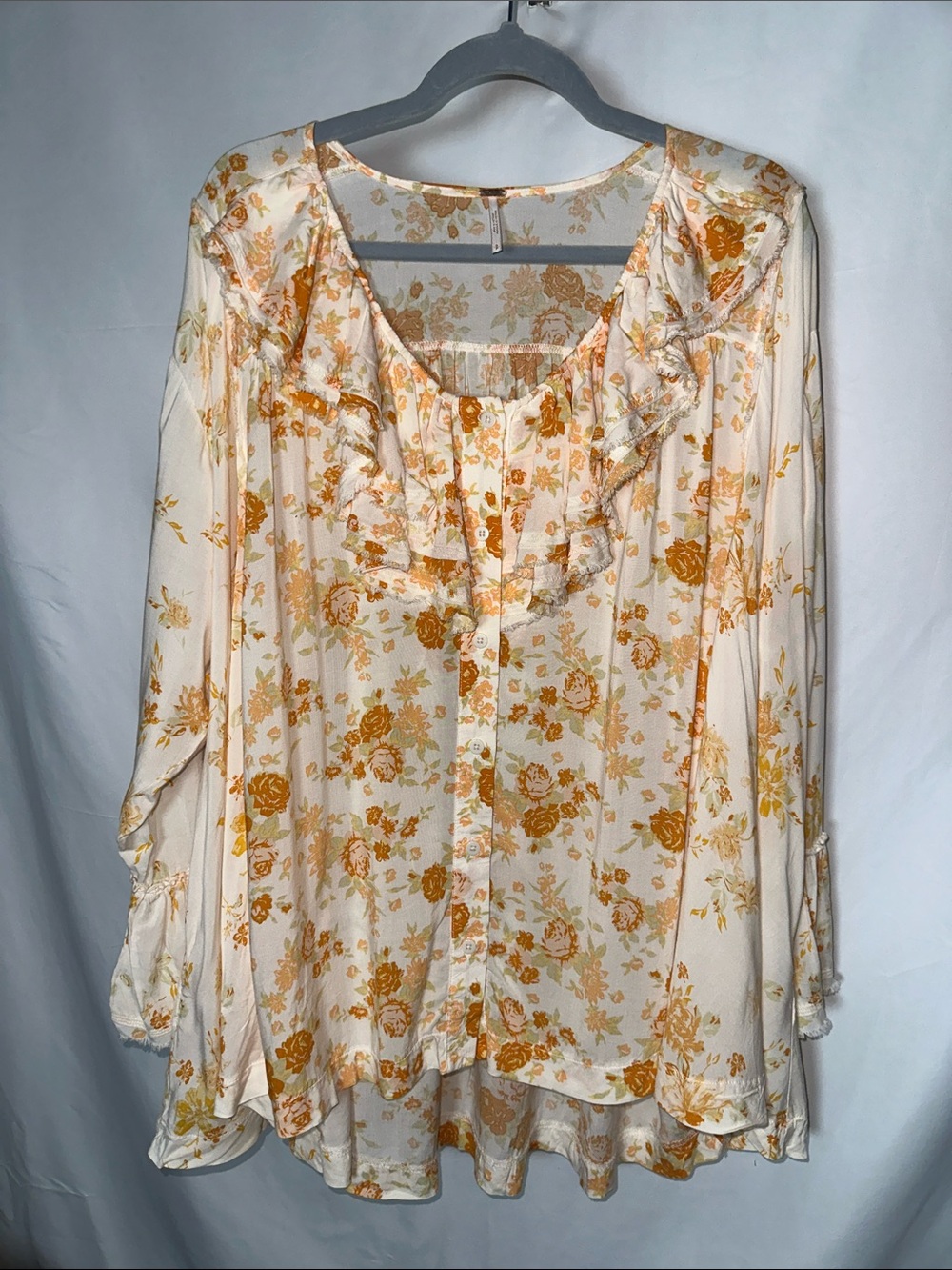 Free People Loretta Cream Floral Ruffle Button-Front Blouse